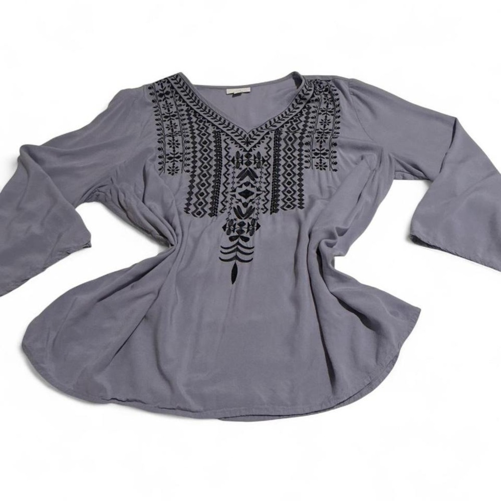 J.Jill Embroidered V-Neck Tunic Women L Lavender Bell Sleeve Rayon